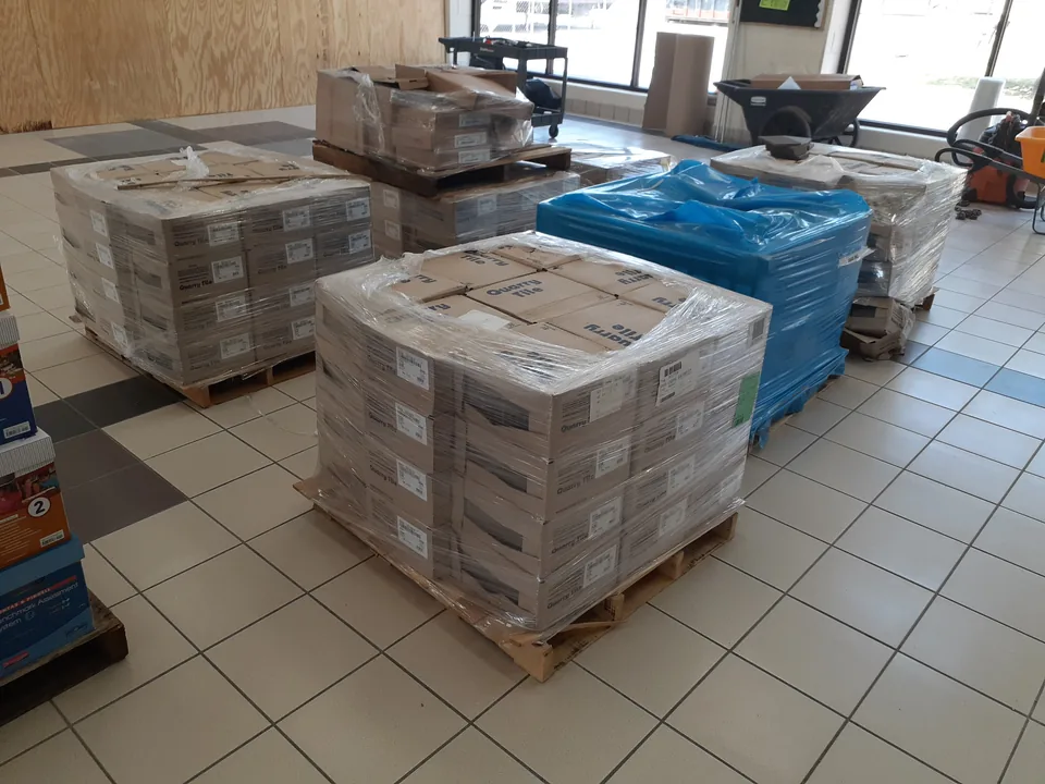 Flooring materials staged for installation